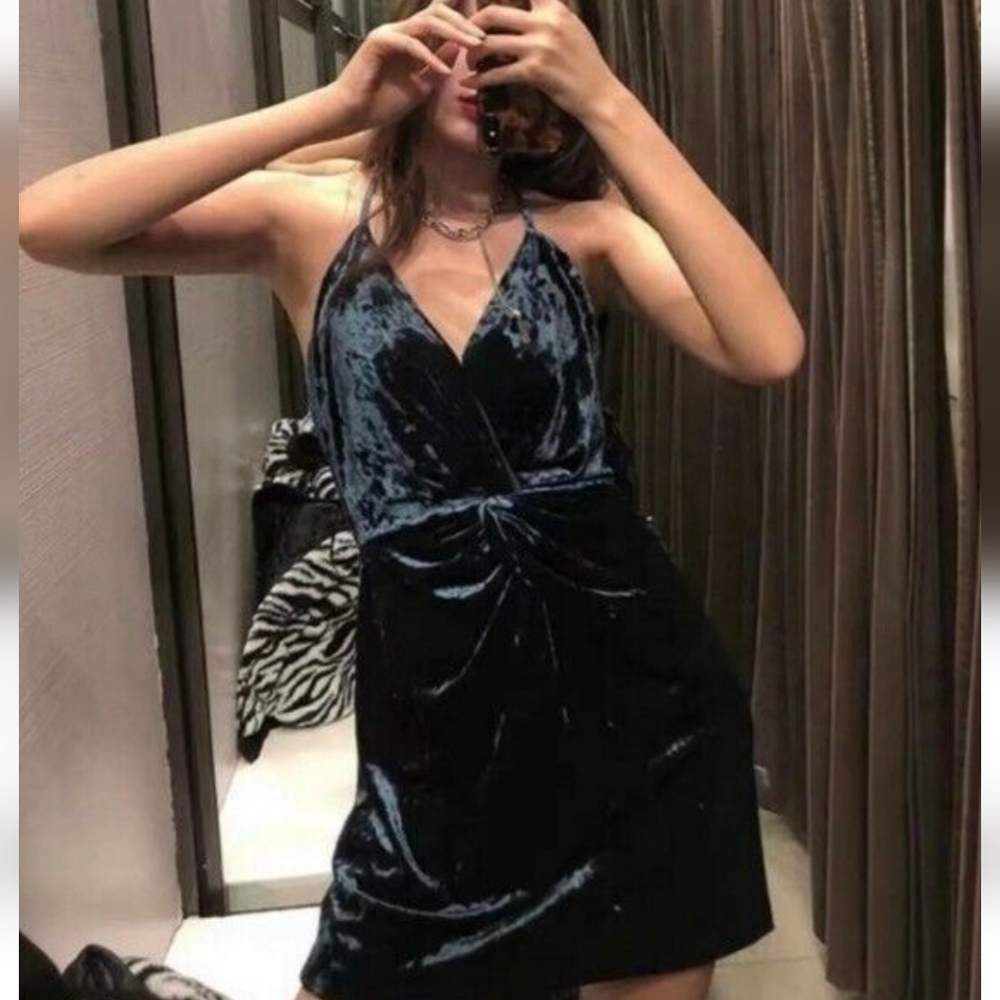 Zara Teal Velvet Minidress Size XS